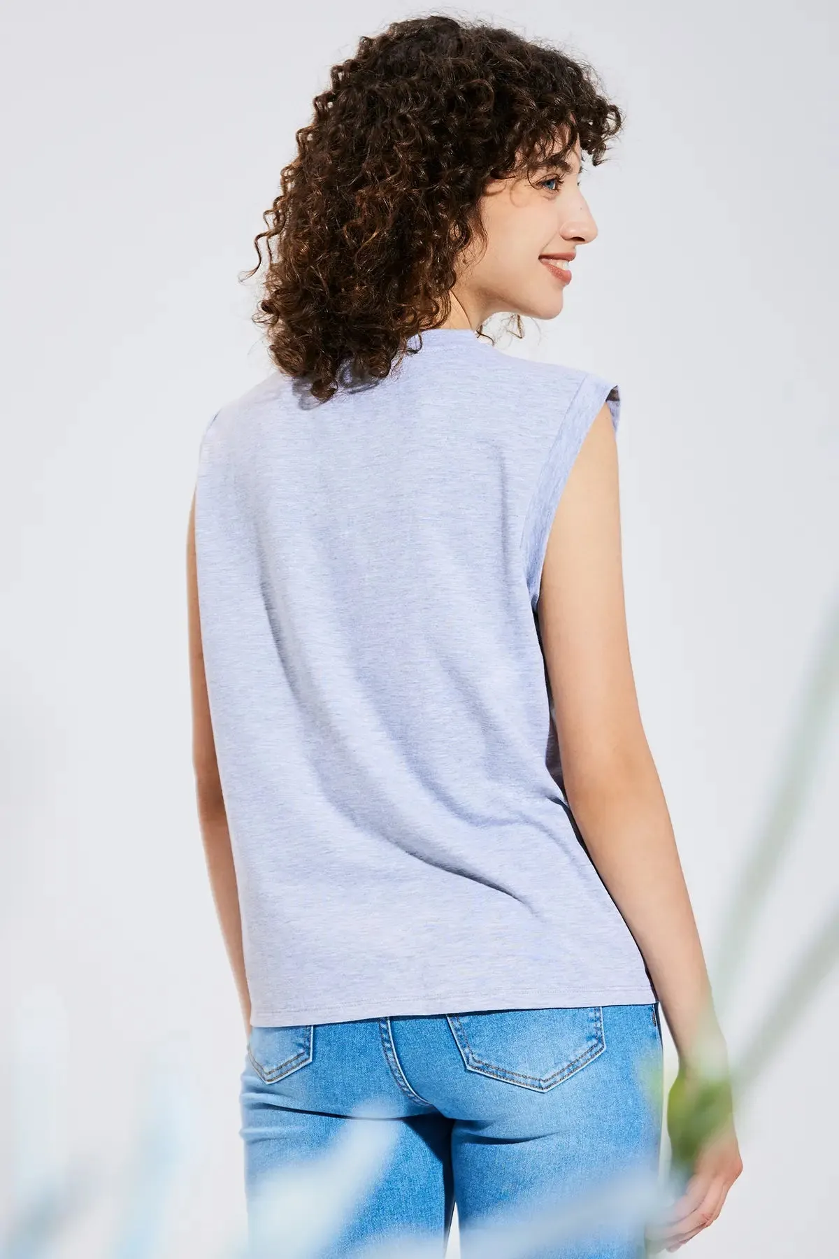 Cut Out Pocket Round Neck Top