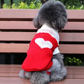 Cute Heart Winter Knitted Crochet Small Dog Sweater