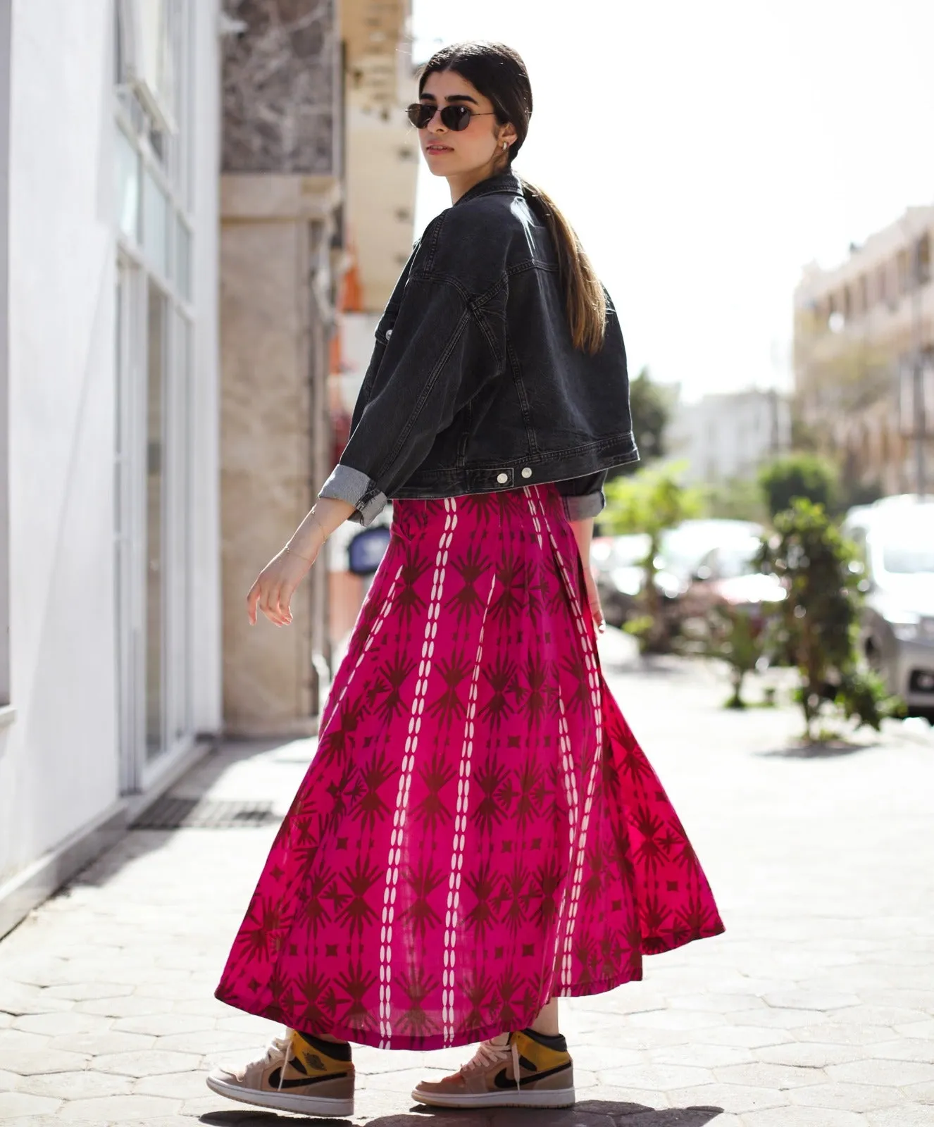 Damascus Cotton Skirt In Cherry