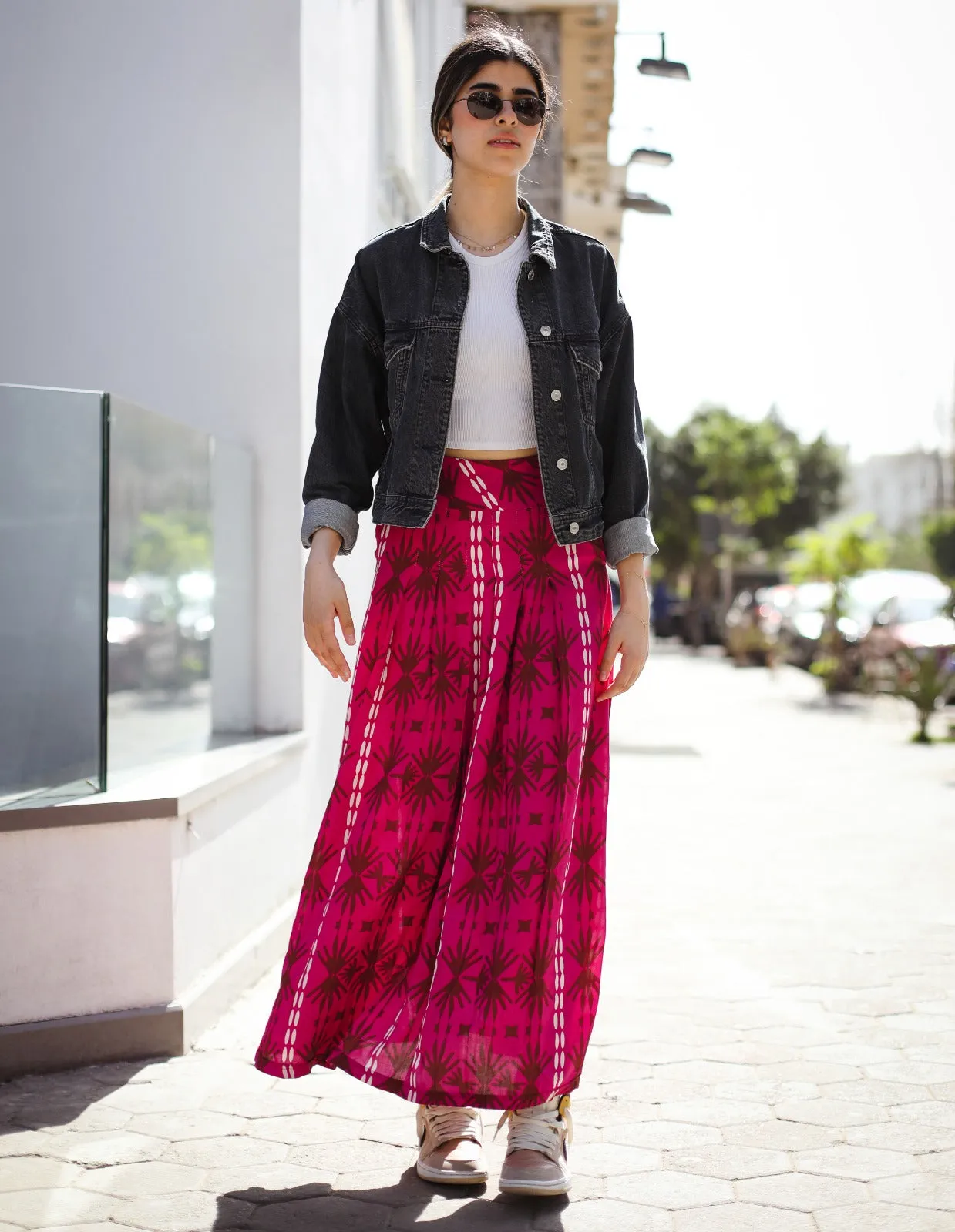 Damascus Cotton Skirt In Cherry