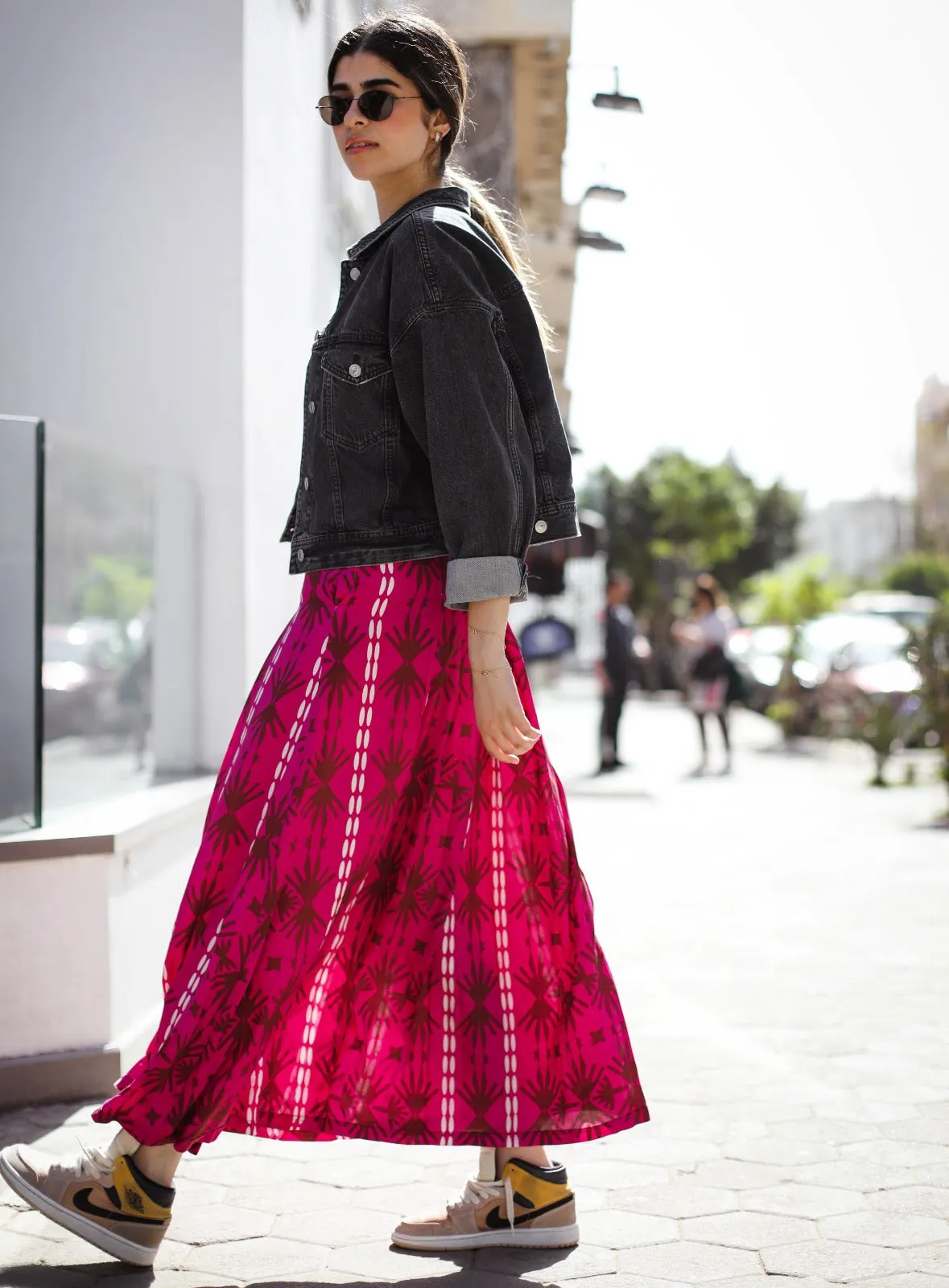 Damascus Cotton Skirt In Cherry