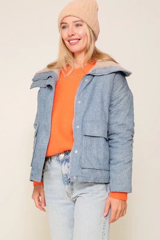 Denim Jacket With Fleece Collar