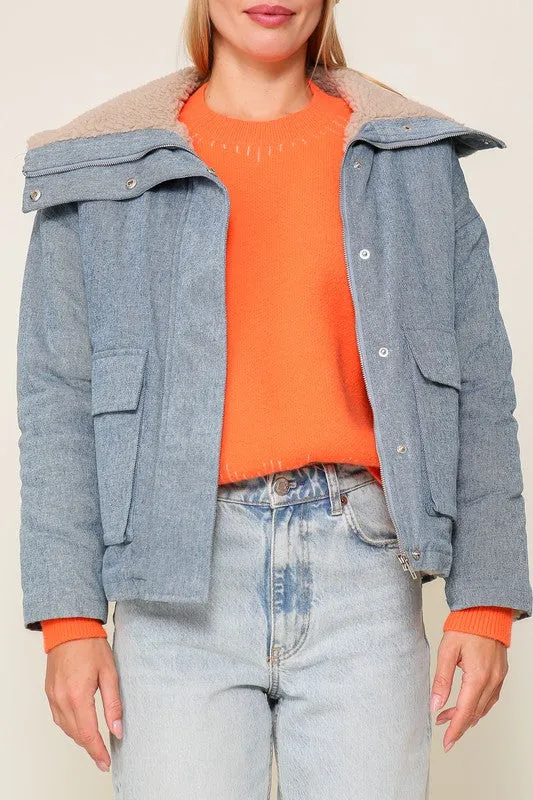 Denim Jacket With Fleece Collar