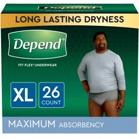 Depend FIT-FLEX Incontinence Underwear for Men, Maximum Absorbency, XL, Gray, 26 Count