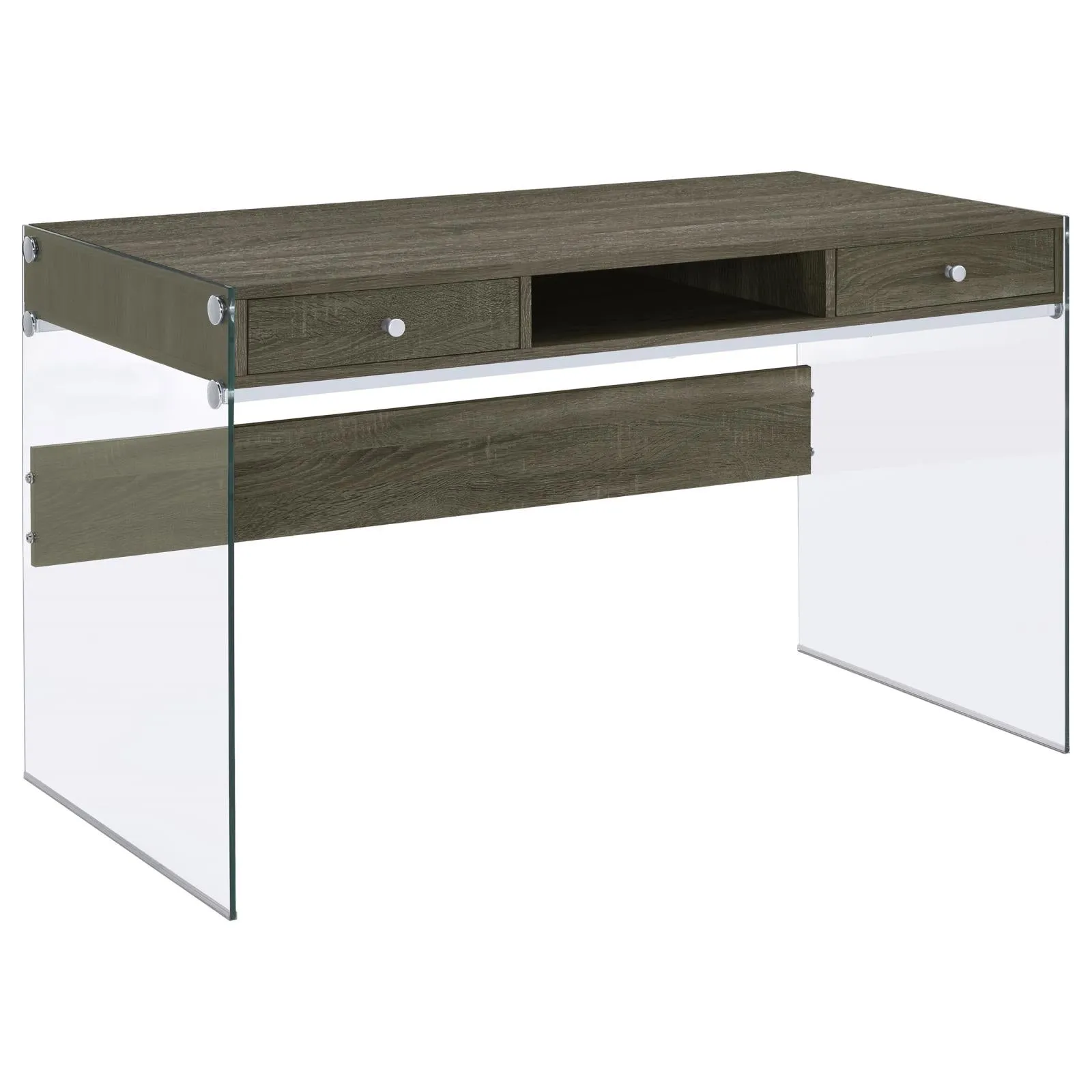 Dobrev 2-drawer Writing Desk Weathered Grey and Clear