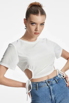 Drawstring Side Cut Out Crop Top