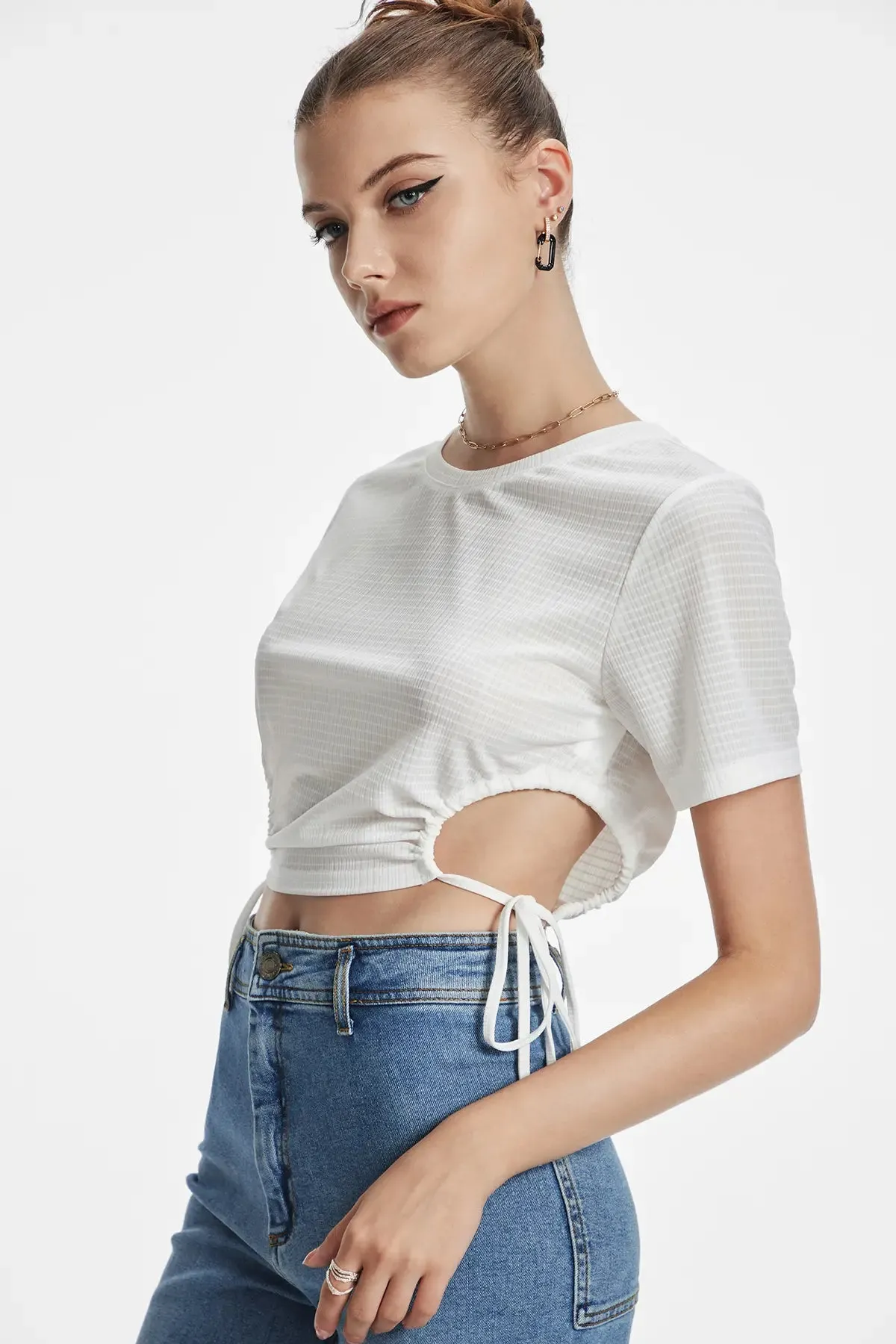 Drawstring Side Cut Out Crop Top