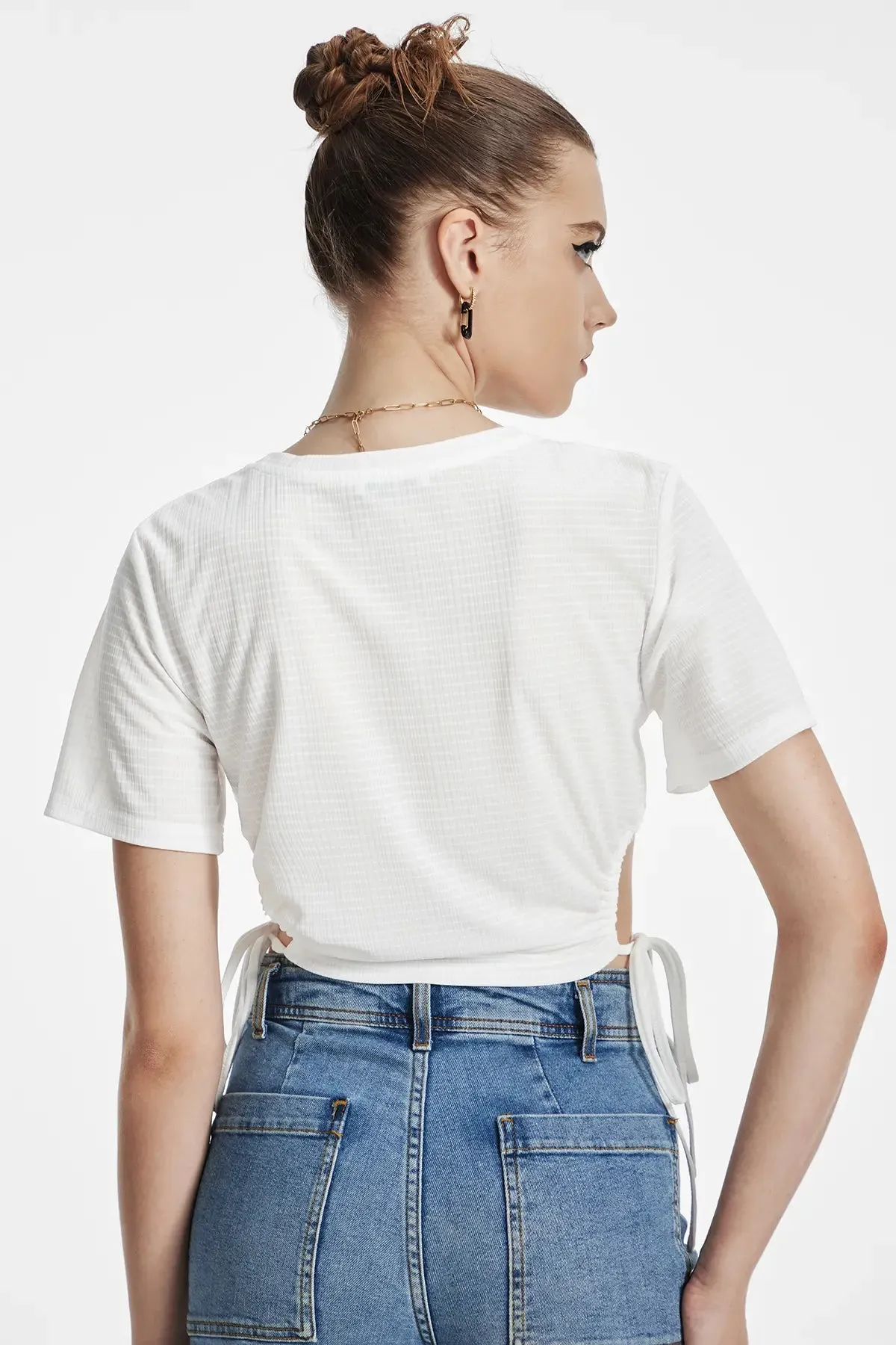 Drawstring Side Cut Out Crop Top