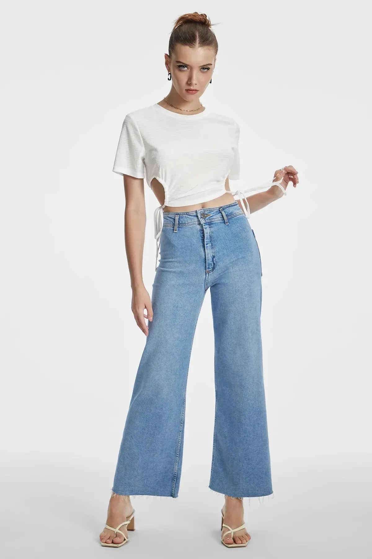 Drawstring Side Cut Out Crop Top