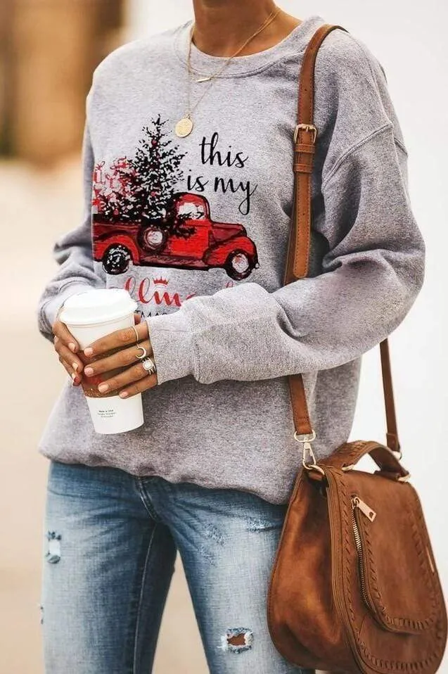 Dunnmall Christmas Printed Round Neck Sweater