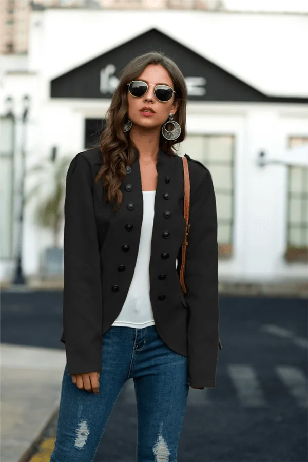 Dunnmall Fashion Stand Collar Breasted Woolen Coat