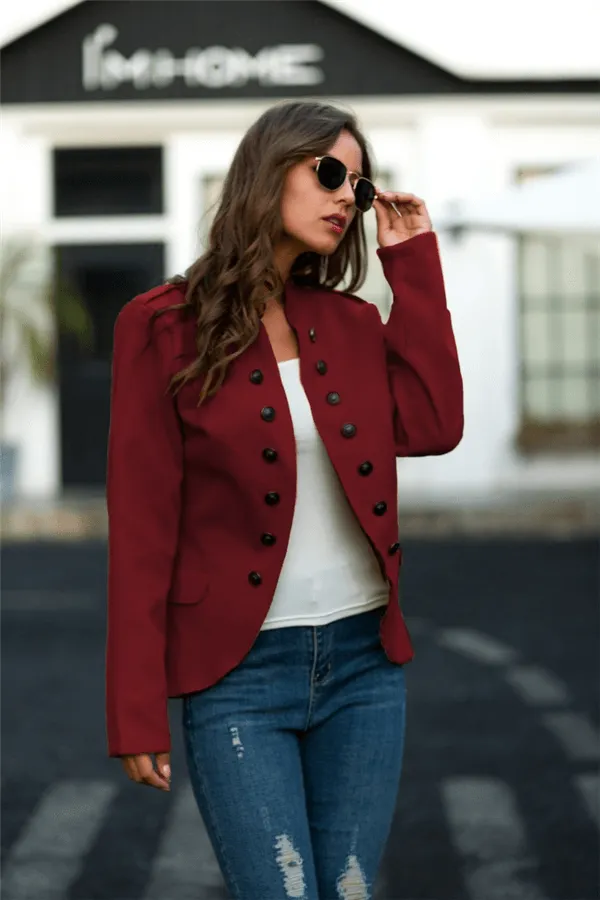 Dunnmall Fashion Stand Collar Breasted Woolen Coat