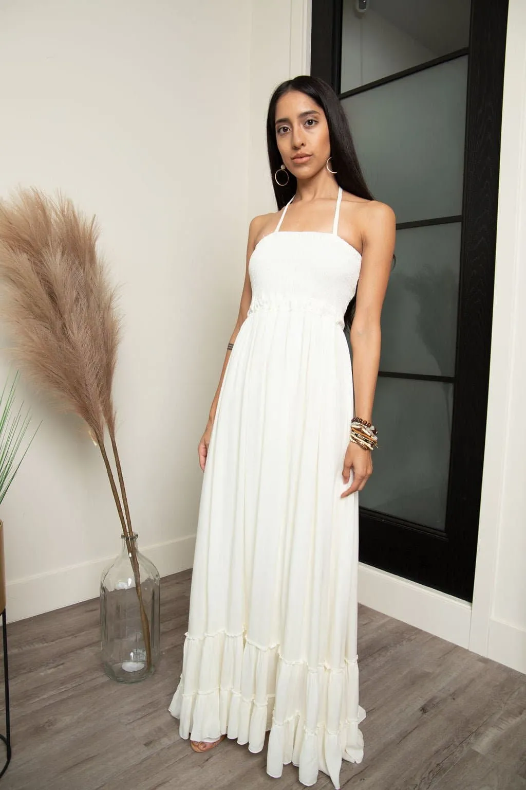 Endless Love Summer Halter Maxi Dress - Off White