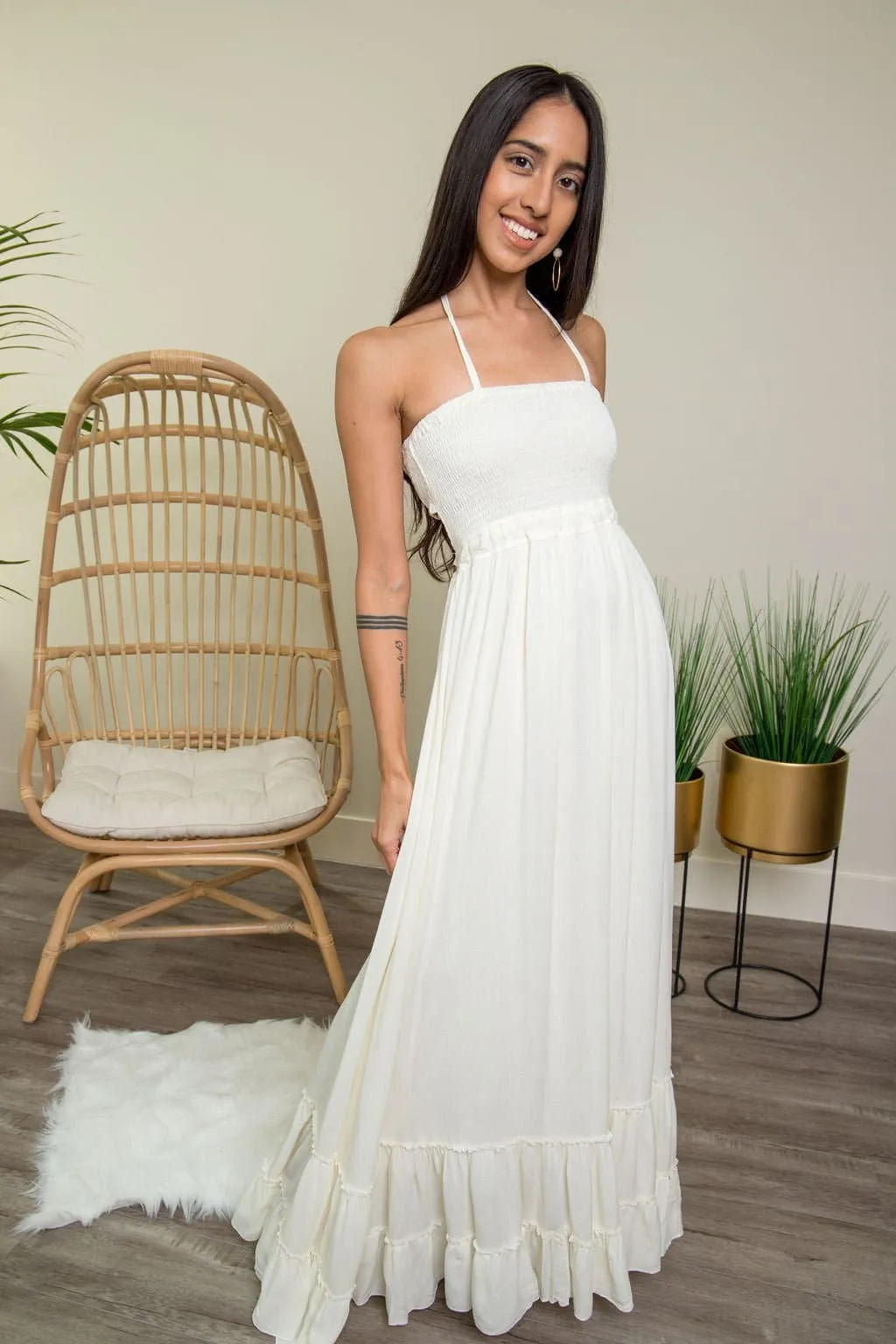 Endless Love Summer Halter Maxi Dress - Off White