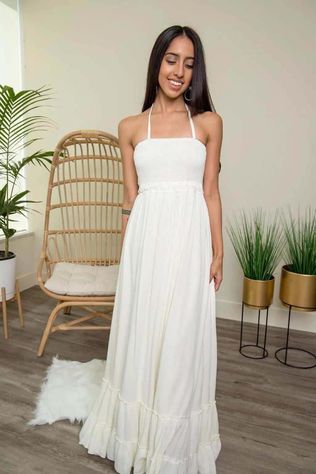 Endless Love Summer Halter Maxi Dress - Off White