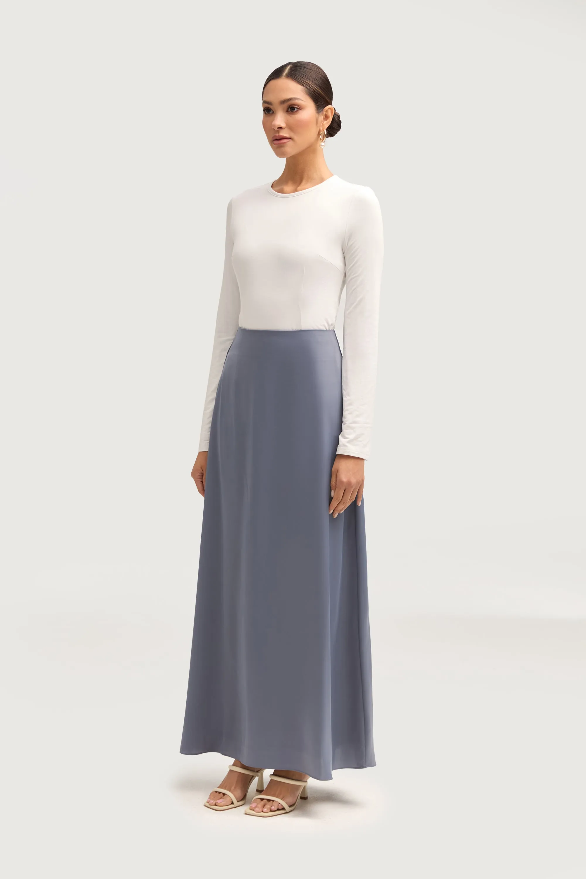 Essential Satin Maxi Skirt - Winter Blue