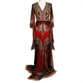 Etro Red Printed & Embellished Silk Chiffon Maxi Dress S