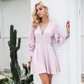 Fashion V Neck Satin Soft Fashion Winter Dress