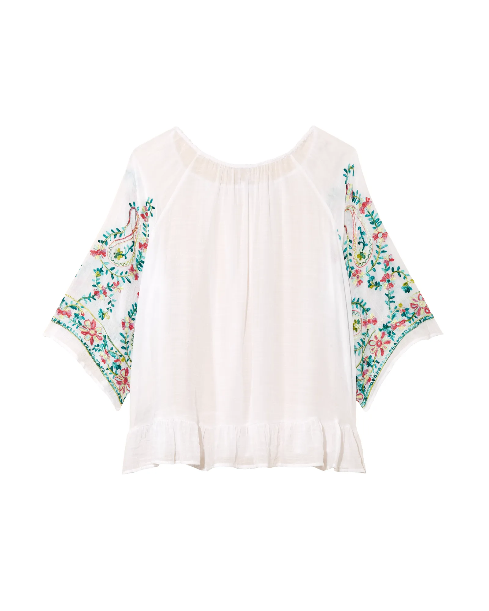 Faye Anne Flare Sleeve Peasant Blouse | White / Light Blue