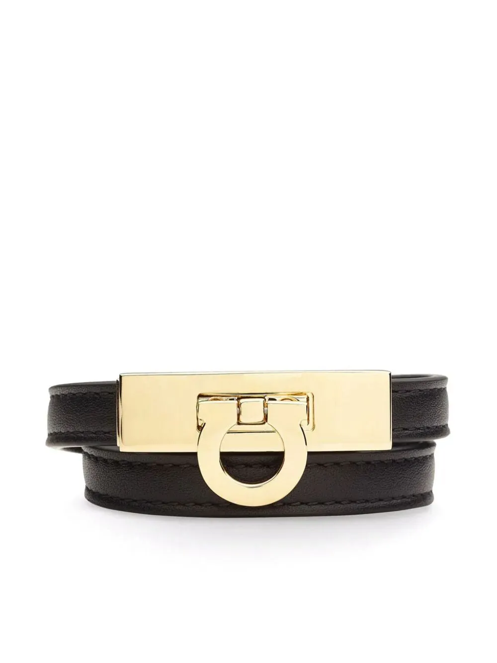 Ferragamo Double Loop Calfskin Bracelet with Brass Gancini Clasp - Size 17