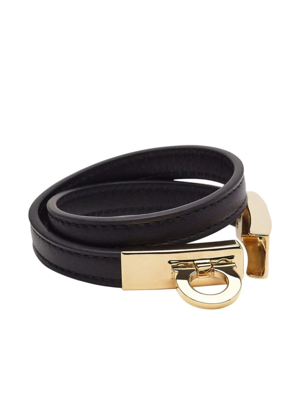 Ferragamo Double Loop Calfskin Bracelet with Brass Gancini Clasp - Size 17