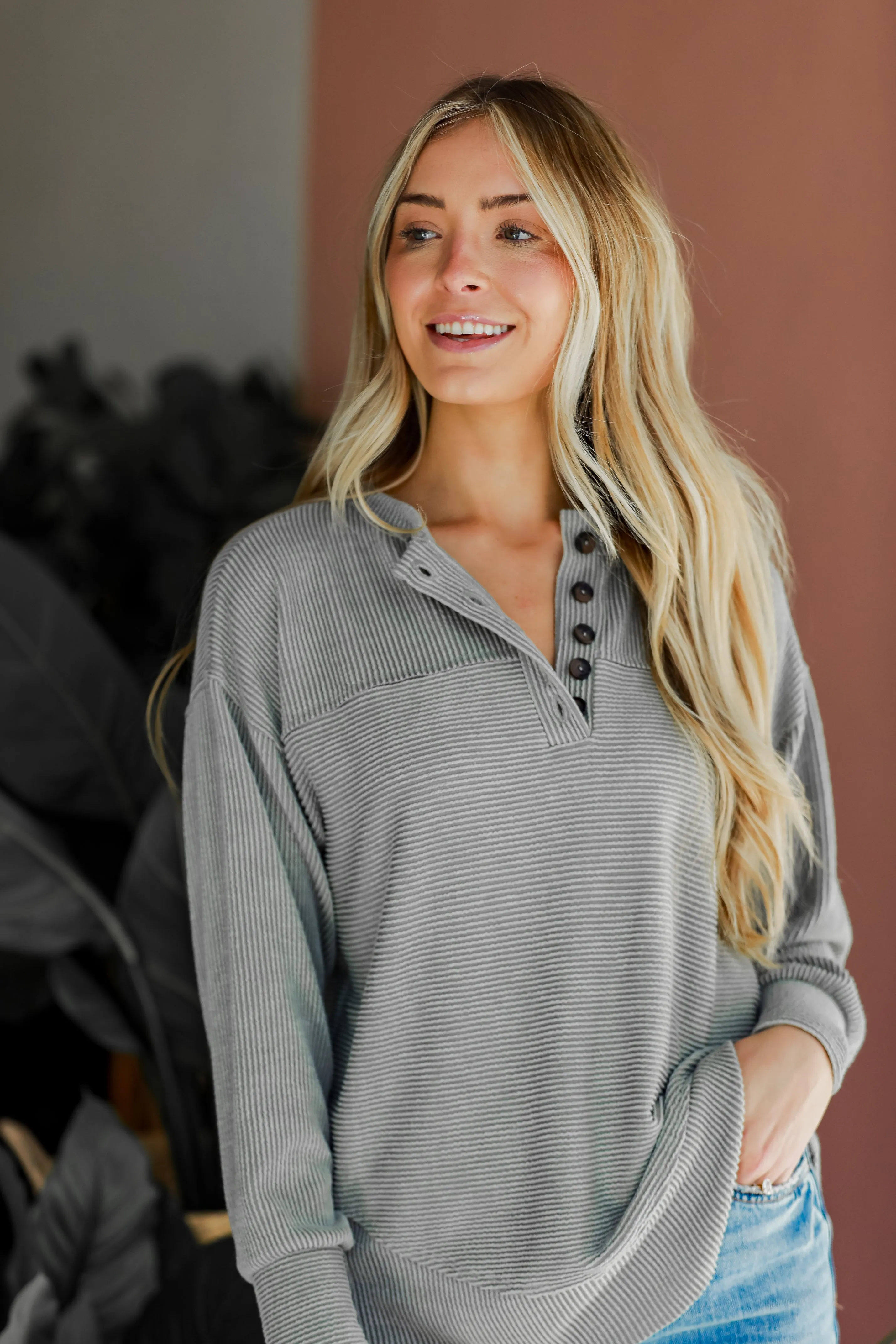 FINAL SALE - Easily Loved Corded Henley Top