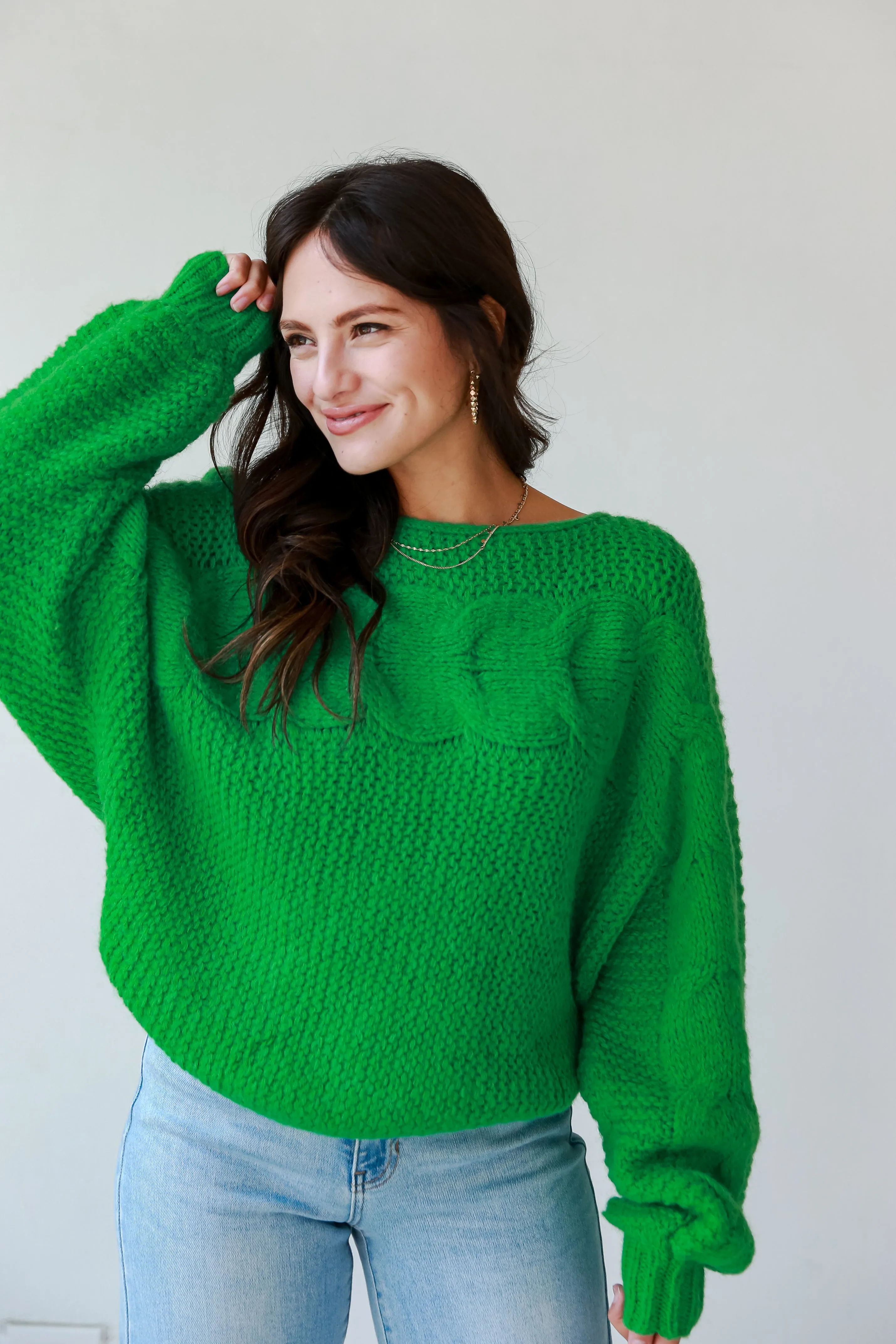 FINAL SALE - Luxe Outing Kelly Green Cable Knit Oversized Sweater