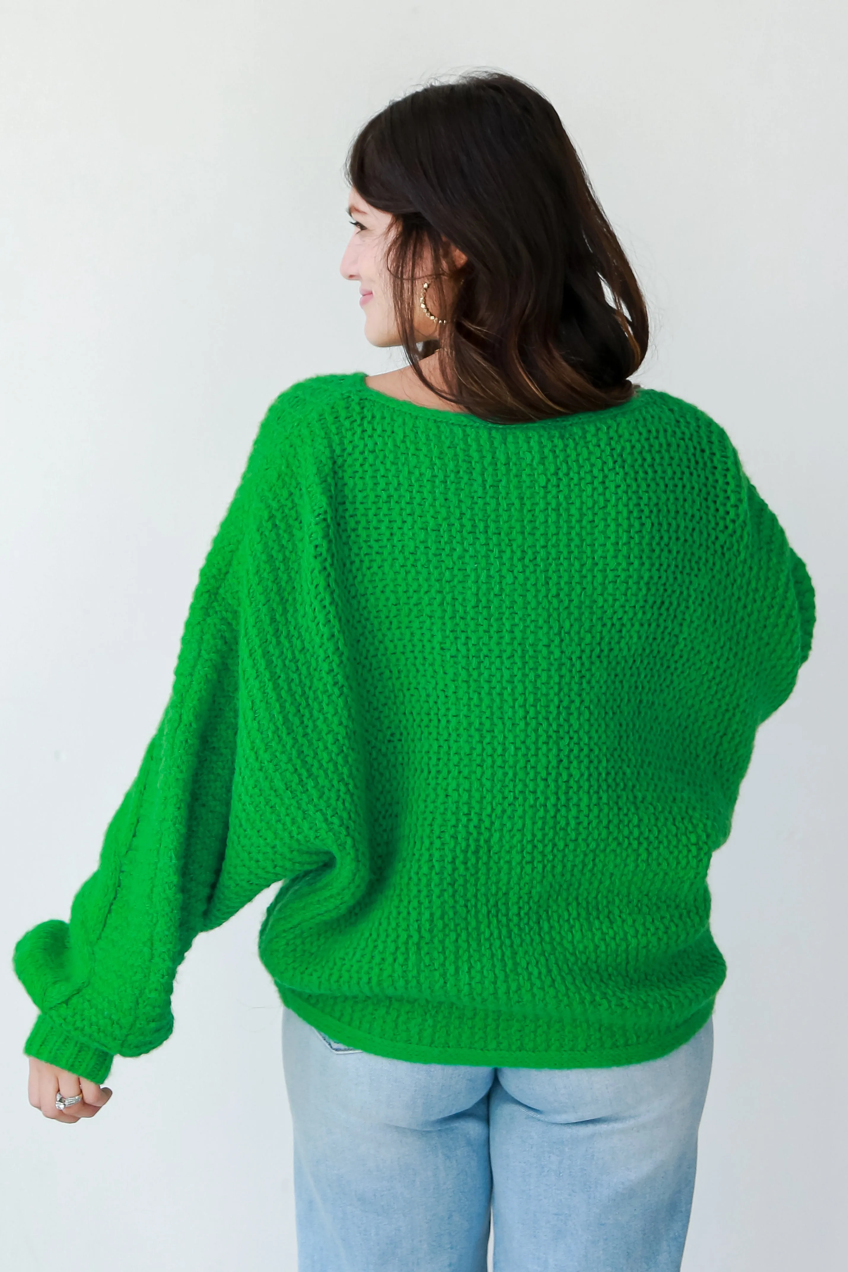 FINAL SALE - Luxe Outing Kelly Green Cable Knit Oversized Sweater