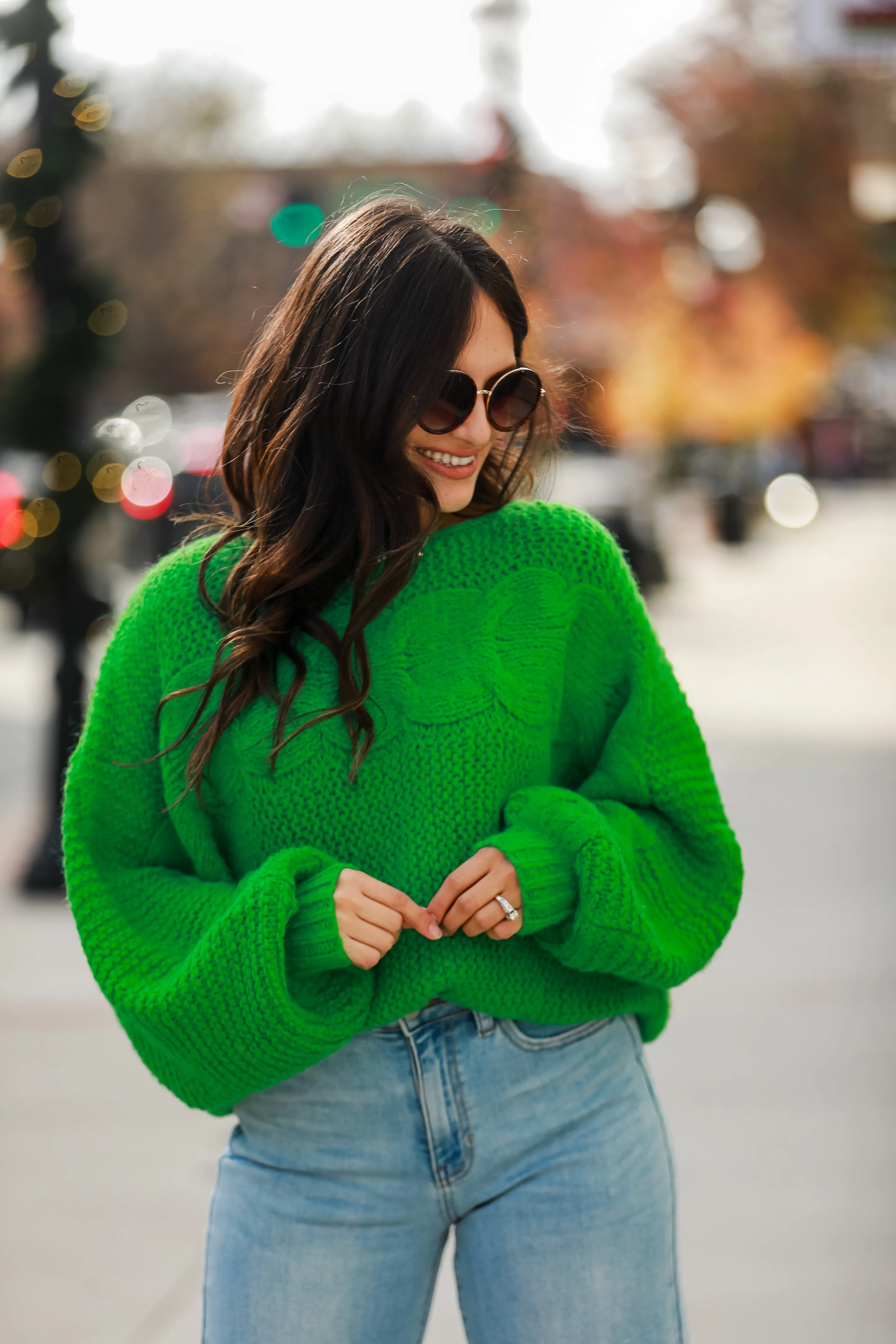 FINAL SALE - Luxe Outing Kelly Green Cable Knit Oversized Sweater