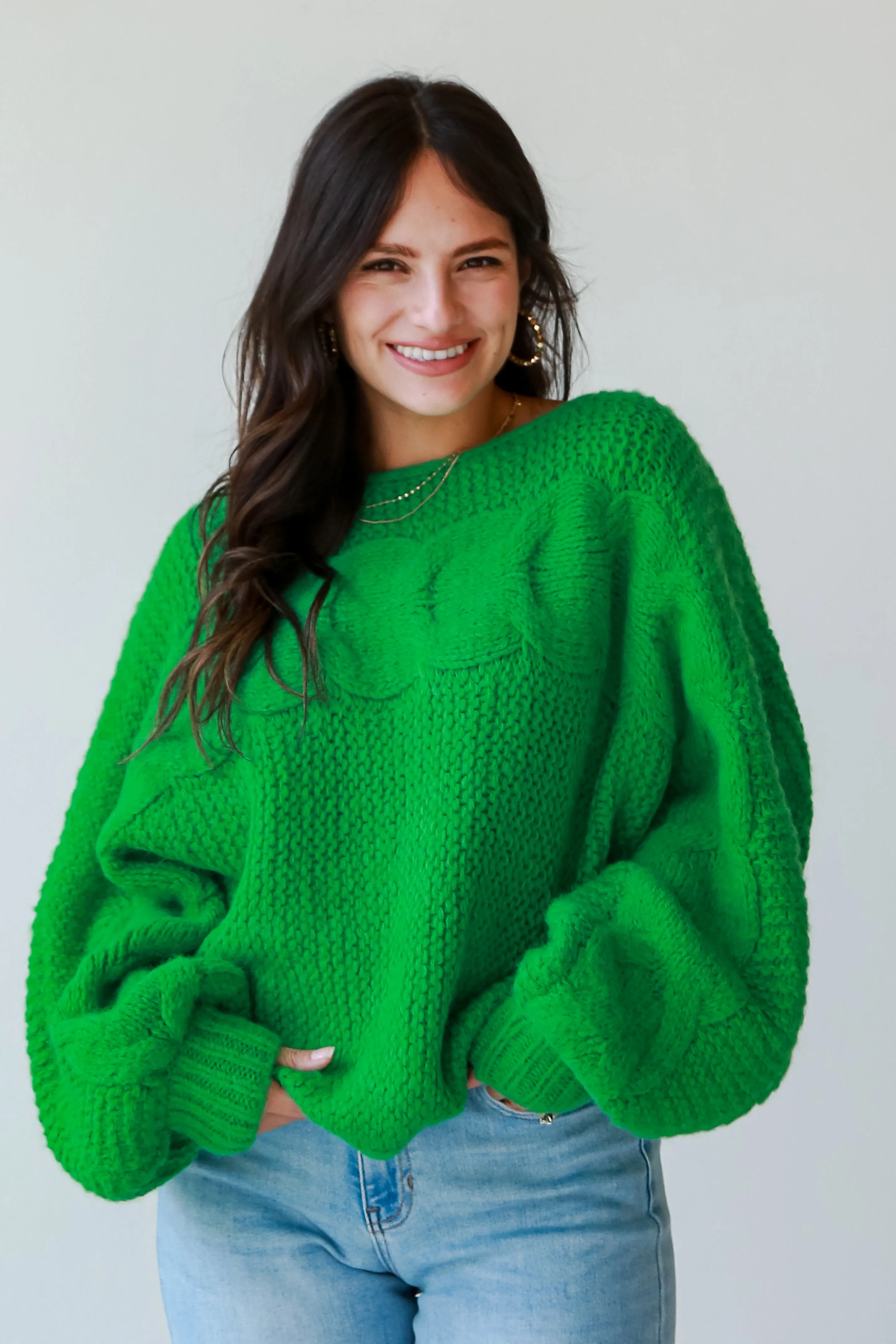 FINAL SALE - Luxe Outing Kelly Green Cable Knit Oversized Sweater