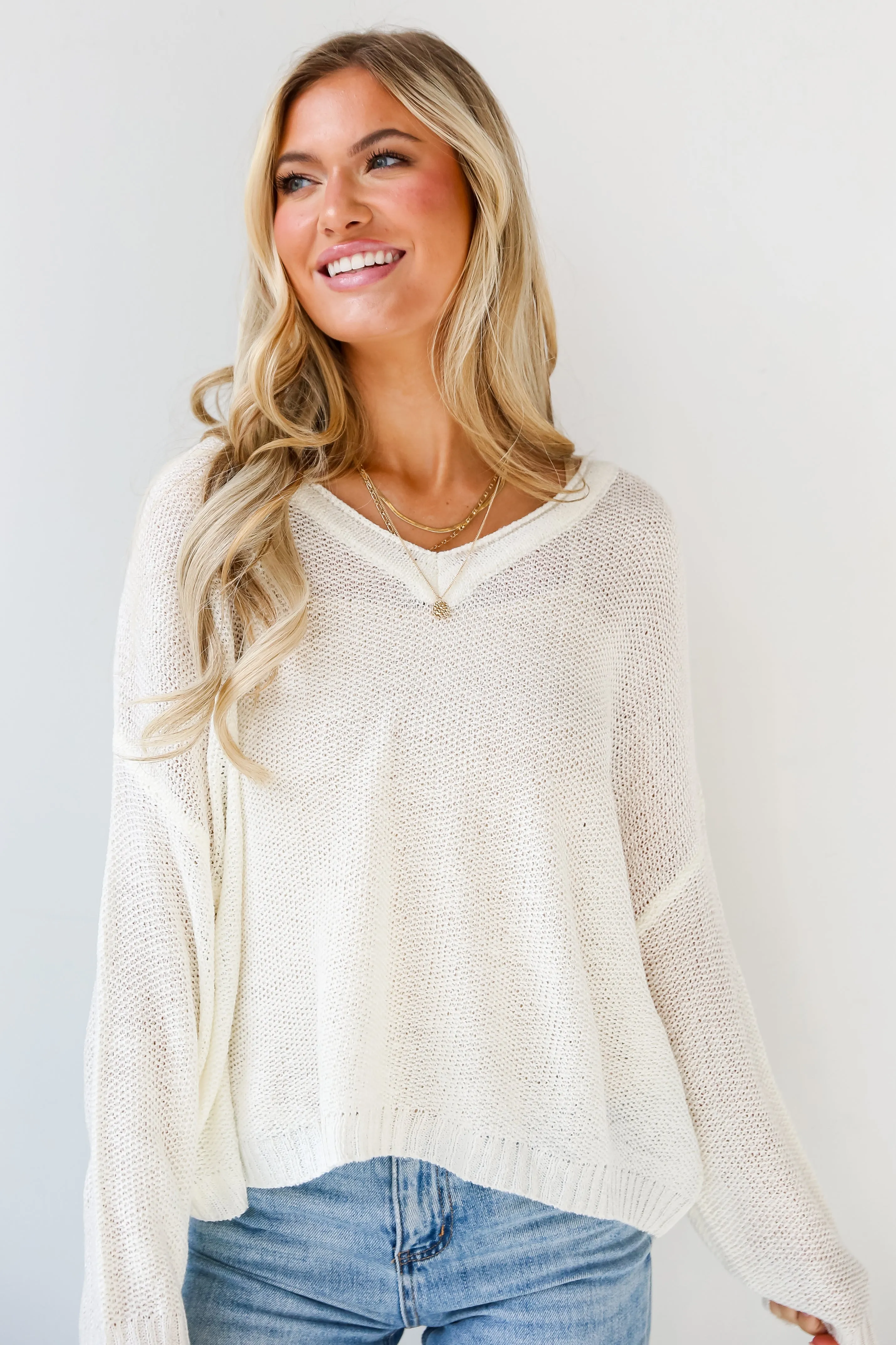 FINAL SALE - Too Cute Attitude Ivory Lightweight Knit Sweater