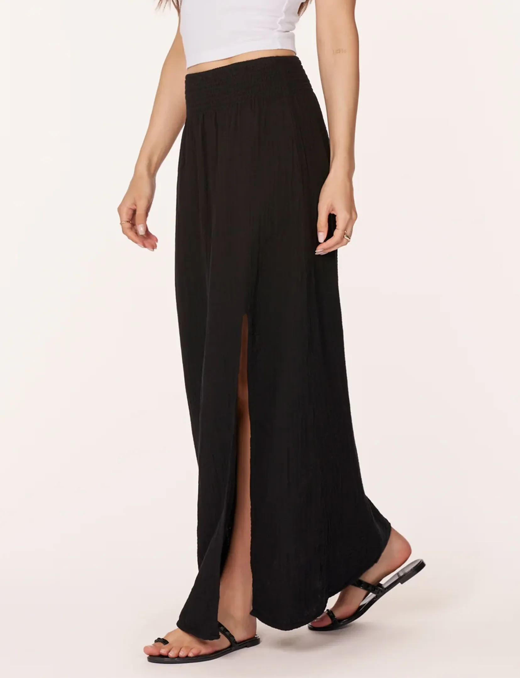 Front Slit Maxi Skirt, Black