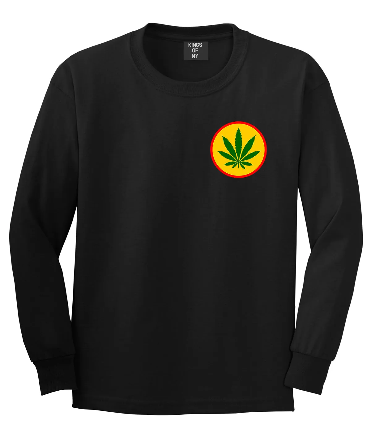 Ganja Green Weed Leaf Chest Mens Long Sleeve T-Shirt