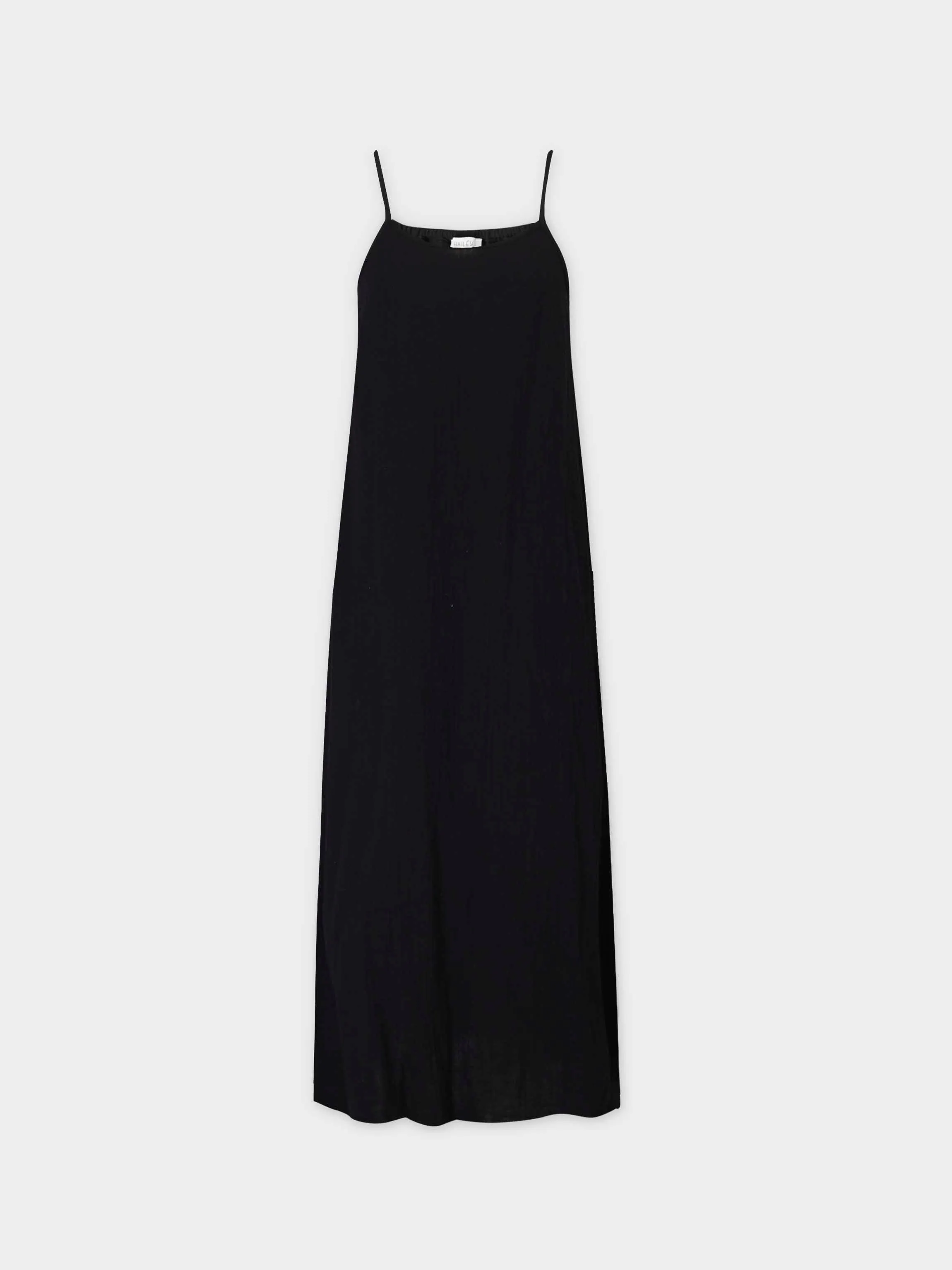 Gauze Slip Dress-Black