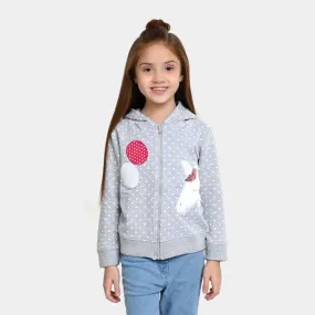 Girls Fleece Knitted Jacket Character-H.grey