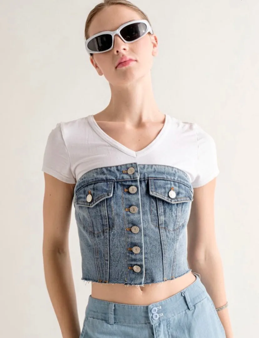 Hanna pink denim strapless top