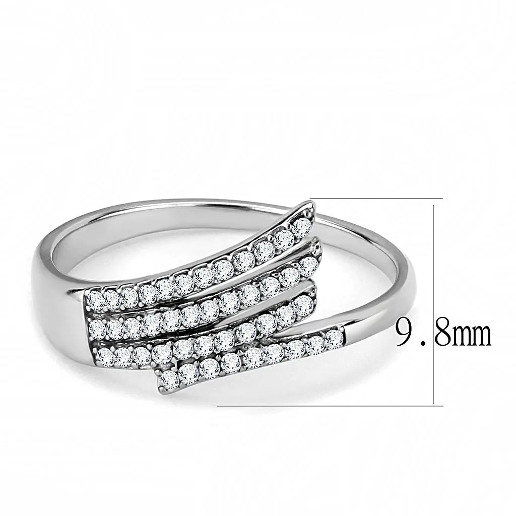 High polished (no plating) Stainless Steel Ring with AAA Grade CZ in Clear for Women Style DA043