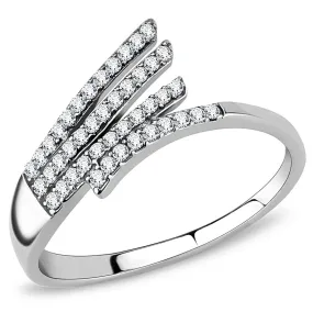 High polished (no plating) Stainless Steel Ring with AAA Grade CZ in Clear for Women Style DA043