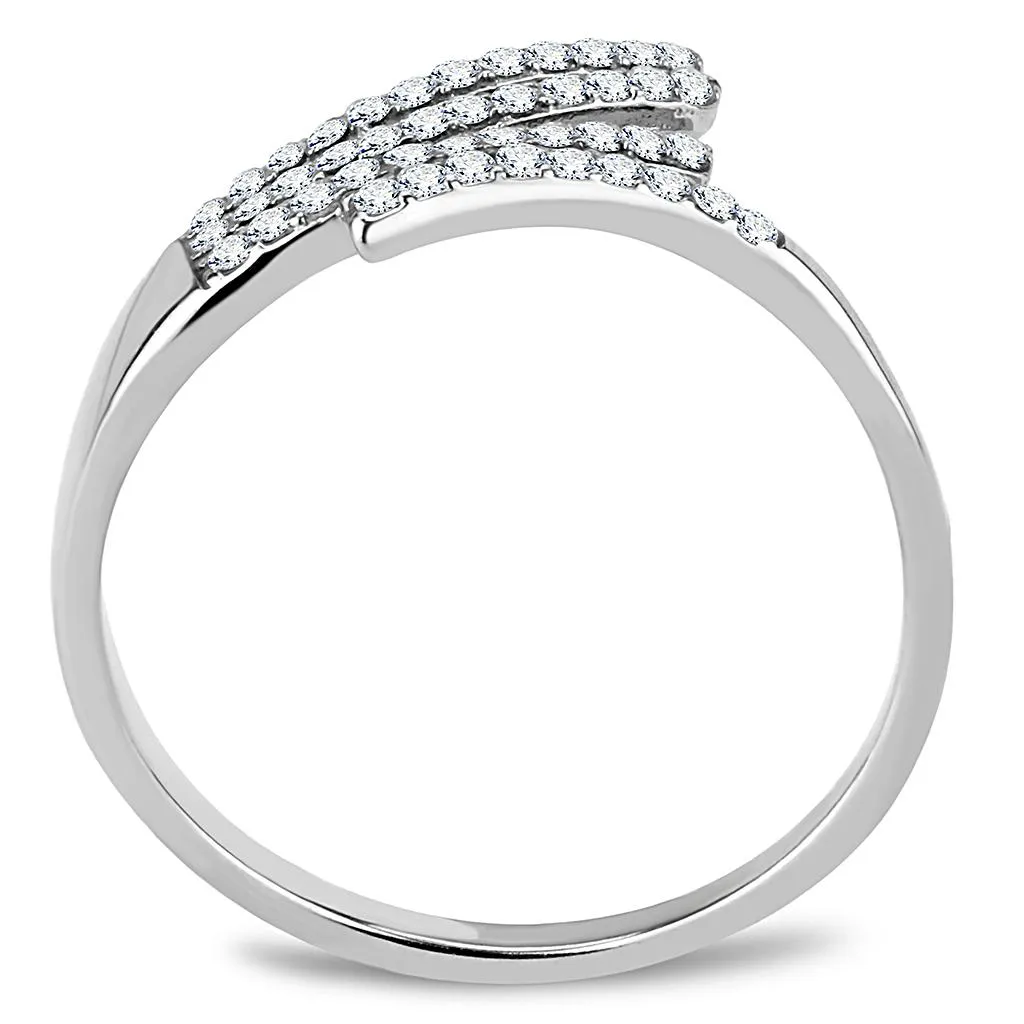 High polished (no plating) Stainless Steel Ring with AAA Grade CZ in Clear for Women Style DA043