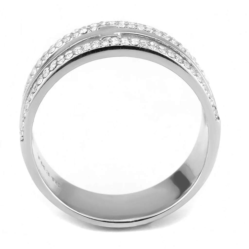 High polished (no plating) Stainless Steel Ring with AAA Grade CZ in Clear for Women Style DA366