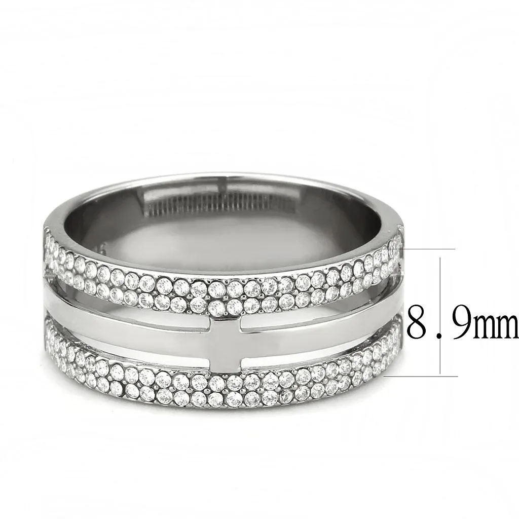 High polished (no plating) Stainless Steel Ring with AAA Grade CZ in Clear for Women Style DA366