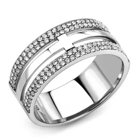 High polished (no plating) Stainless Steel Ring with AAA Grade CZ in Clear for Women Style DA366