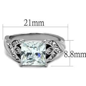 High polished (no plating) Stainless Steel Ring with AAA Grade CZ in Clear for Women Style TK2657