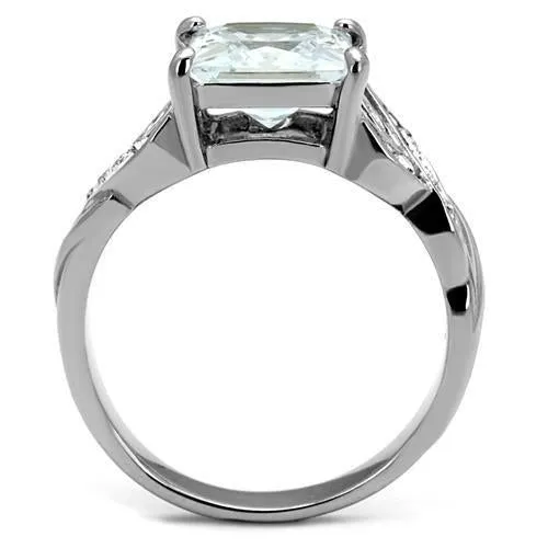 High polished (no plating) Stainless Steel Ring with AAA Grade CZ in Clear for Women Style TK2657