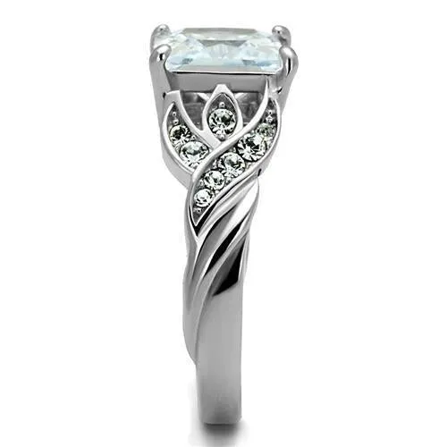 High polished (no plating) Stainless Steel Ring with AAA Grade CZ in Clear for Women Style TK2657