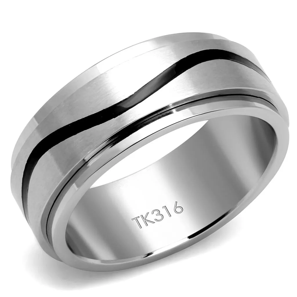 High polished (no plating) Stainless Steel Ring with Epoxy in Jet for Women Style TK2929