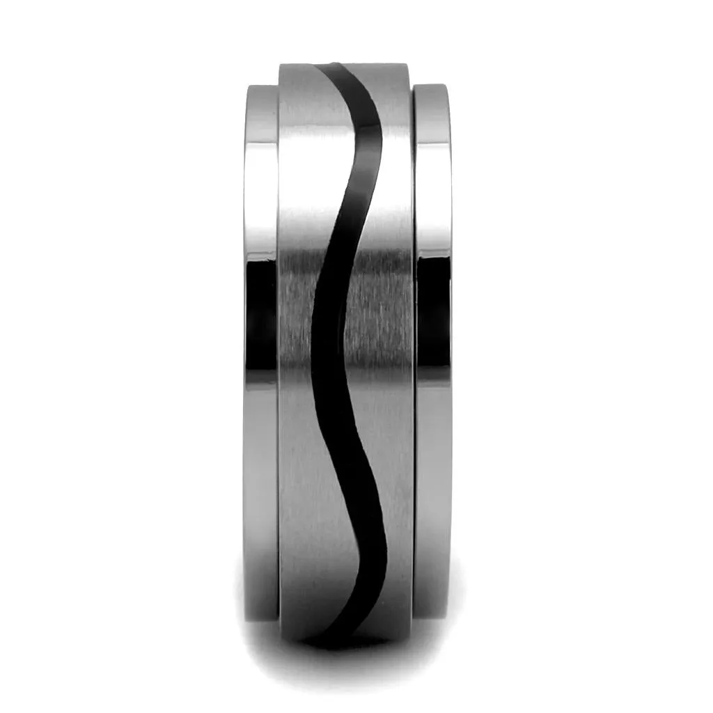 High polished (no plating) Stainless Steel Ring with Epoxy in Jet for Women Style TK2929