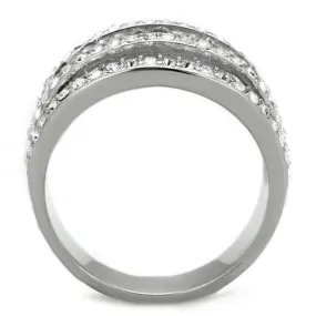 High polished (no plating) Stainless Steel Ring with Top Grade Crystal in Clear for Women Style TK2029