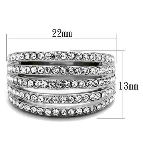 High polished (no plating) Stainless Steel Ring with Top Grade Crystal in Clear for Women Style TK2029