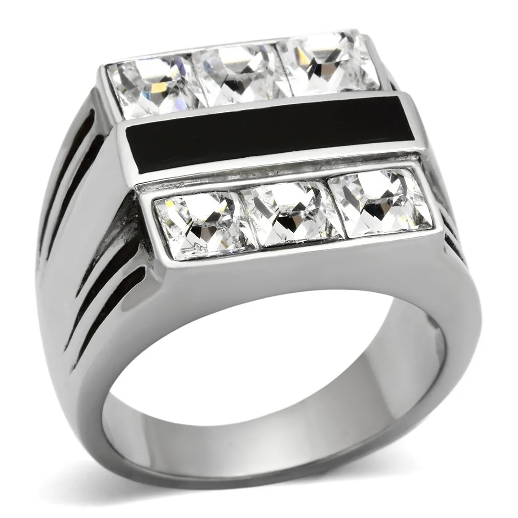 High polished (no plating) Stainless Steel Ring with Top Grade Crystal in Clear for Women Style TK920